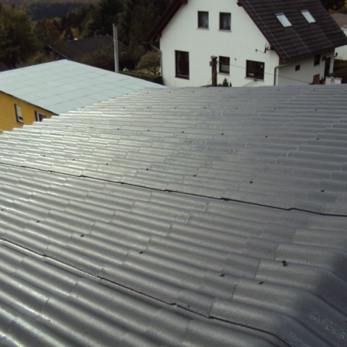Dachbeschichtung eines Wochenendhauses gedeckt mit Berliner Welle
