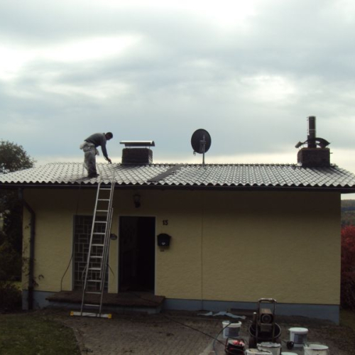 Dachbeschichtung eines Wochenendhauses gedeckt mit Berliner Welle