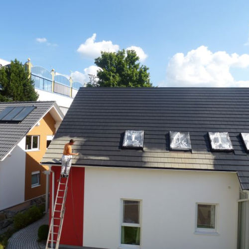 Professionelle Beschichtung eines Daches aus Tegalitziegeln